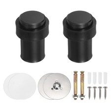 2Set Round Door Stoppers, 60mm Stainless Steel Wedge with Screw, Black