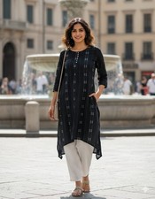 Khadi Cotton Women's Black Kurti Set Indian Bollywood Ethnic Kurta Pant Set