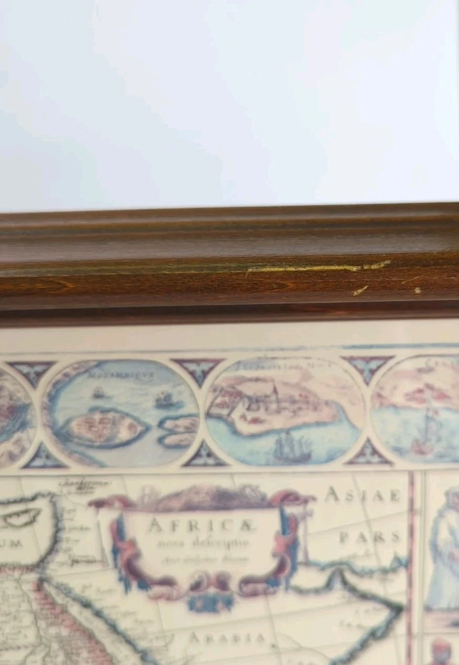 Framed Pair of Vintage Old World Maps Africa & Asia 17x13 Office Library READ - Image 4 of 4
