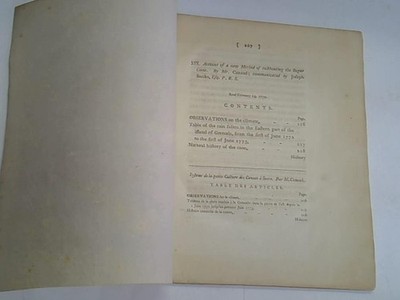 Account of a new Method of cultivating the Sugar Cane