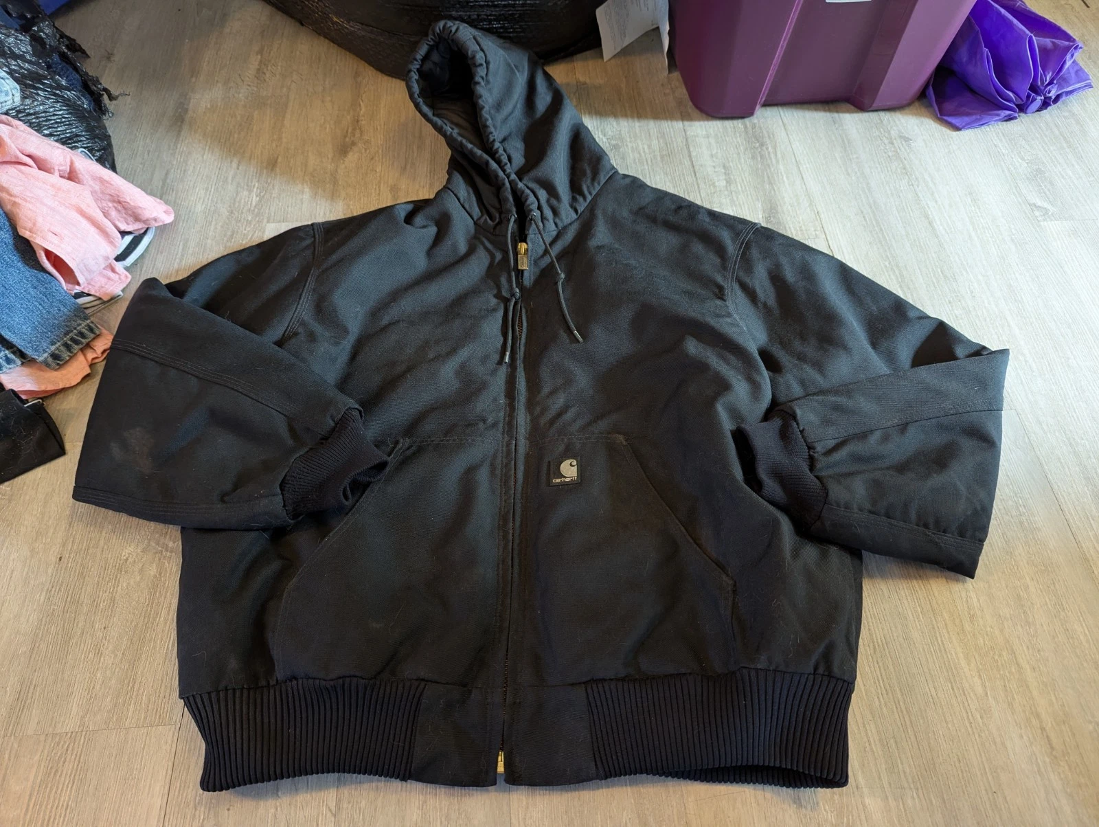 Carhartt J133 Hooded Canvas Arctic Quilted Insulated Work Jacket Mens XL Black