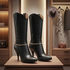 Women 2PCS Gold Metal Chain Boot Bracelet Western Shoe Charm Bling Rhinestones