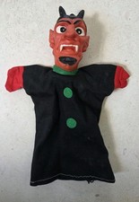 Vintage Devil Hand Puppet 10” Red Face Horns Halloween Toy Imp Figure