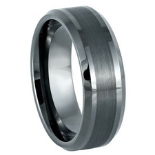 Gun Metal Ion-plated Brushed Center Shiny Edges Tungsten Ring Unisex 8mm