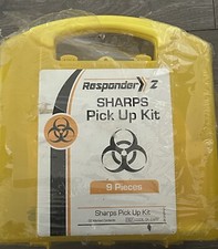 Sharps 9 Piece Pick Up Kit In a Yellow Box. Biohazard Clean Up Kit.