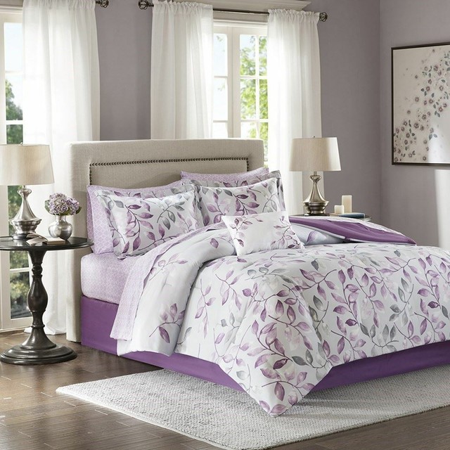 Luxury Purple Grey Floral Reversible Comforter Set And Matching Sheet Set For Sale Online