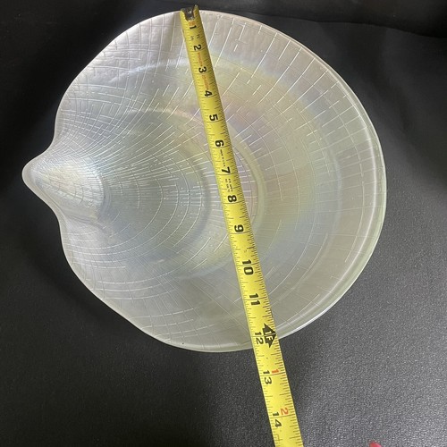 White Iridescent Console Bowl Decorative Glass Art Deco Style Shell Bowl 12”x11” - Picture 10 of 13