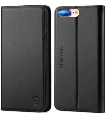 SHIELDON Genuine Leather iPhone 6S/6 Wallet Case Book Flip Cover BLACK