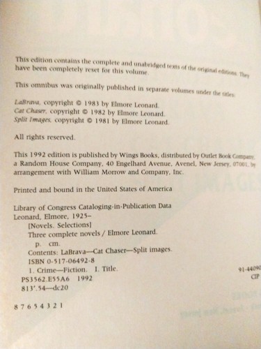 Elmore Leonard - Three Complete Novels - First Printing - La Brava Cat Chaser - Foto 4 di 4