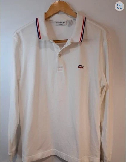 Long Sleeve Polo Lacoste Size XL White with contrast trim Men s excellent cond