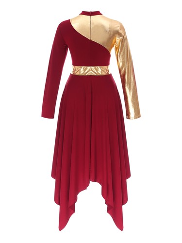 Damen Tanzkleid Eiskunstlauf-Kleid Langarm Ballettkleid Asymmetrisch Tanz Kostüm - Bild 13 von 95