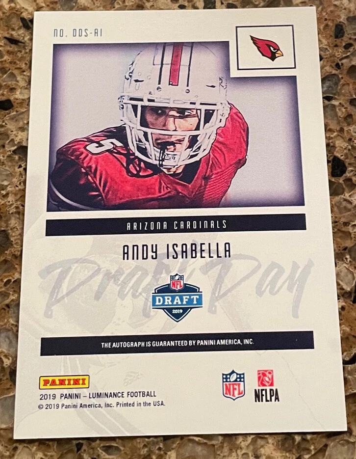 ANDY ISABELLA 2019 PANINI-LUMINANCE SILVER ON CARD AUTOGRAPH ROOKIE DRAFT DAY SP - Image 2 of 2