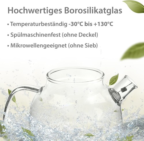 Impolio Teekanne mit Siebeinsatz, Teekanne Borosilikat Glas mit Holzdeckel - Bild 37 von 39