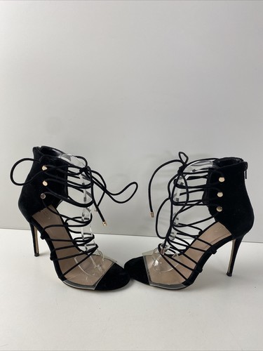 ALDO Black Velvet Strappy Open Toe Back 