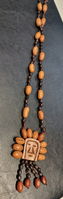Ancient Tribal Nut Seed Bamboo Mayan Mask Face Necklace