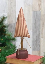 Primitive Christmas Red Ticking Stripe Tree On Base 11"