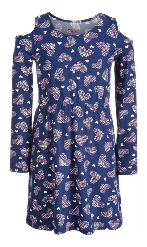 Epic Threads Big Kid Girls Cold-Shoulder Heart-Print Dress Medieval Blue Size L