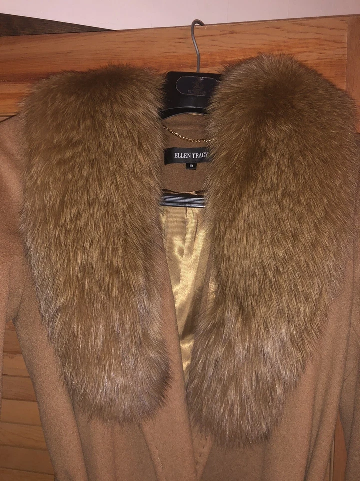 Abrigo de piel de zorro azul Ellen Tracy talla 10 abrigo de piel de lana marrón claro Foto 3 de 4
