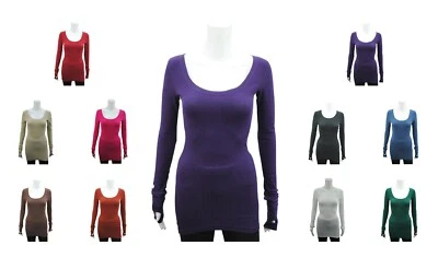 P.C Womens Scoop Neck Long Sleeve Top Thumb Hole Ribbed Cotton Plus Size 8 to 24