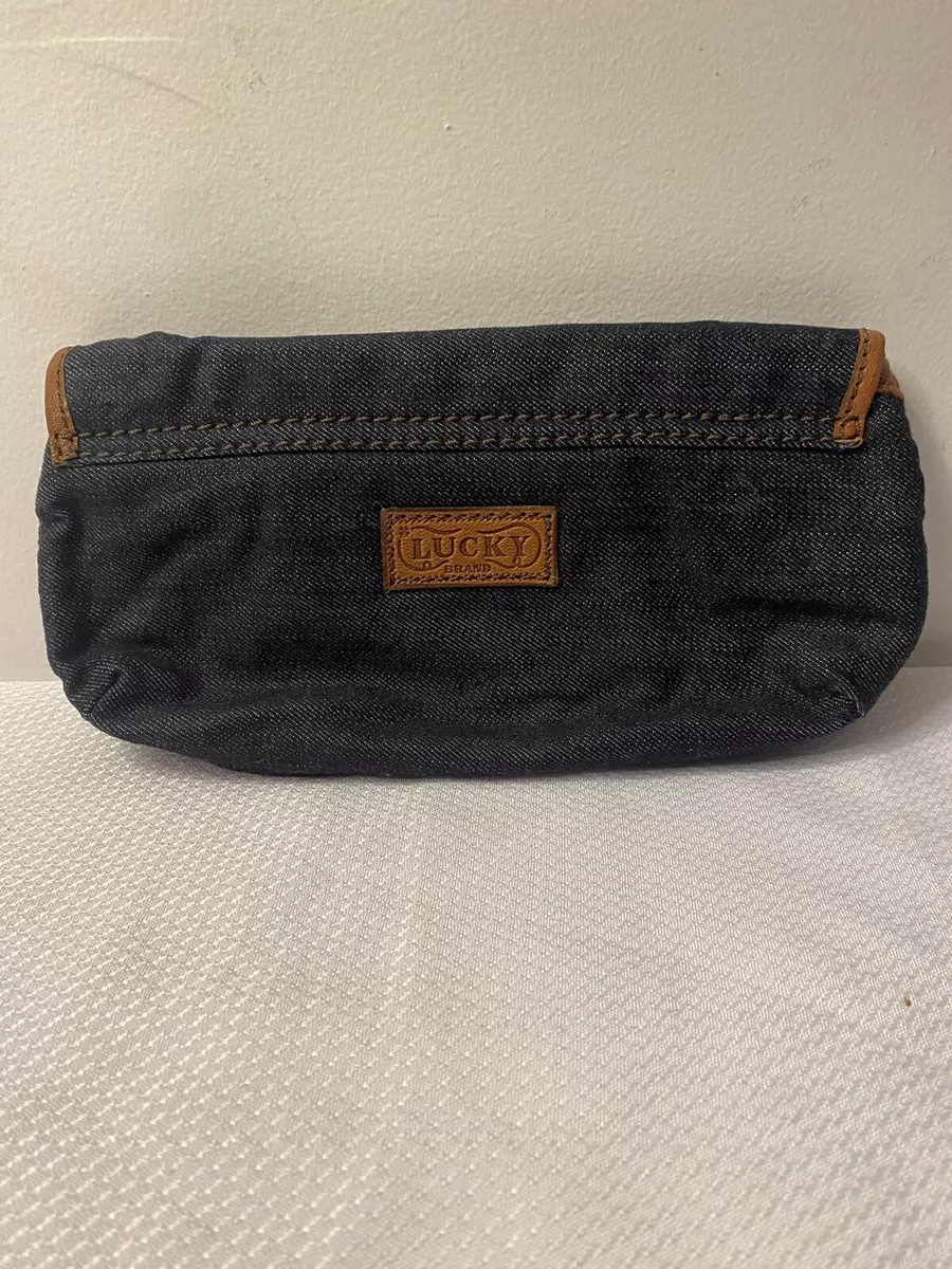Lucky Brand Denim Leather Wristlet Clutch Handbag