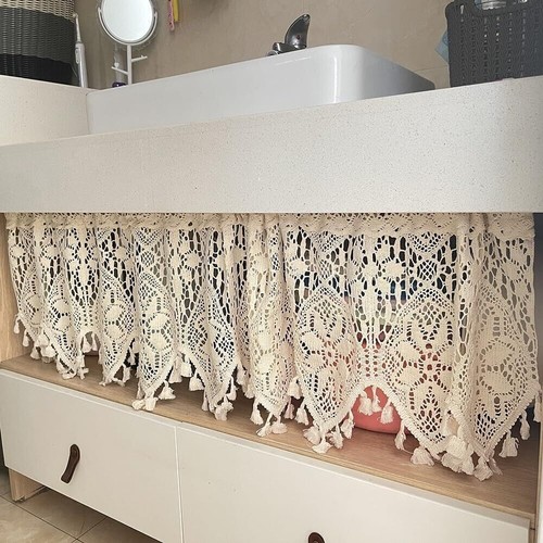 Vintage Crochet Half Curtain Tassels Window Door Panel Drapes Kitchen Valances - Picture 15 of 33