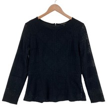 Banana Republic Blouse Top Womens Medium Black Lace Long Casual Sleeve Back Zip