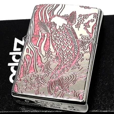 Zippo Oil Lighter Japanese Climb Carp Pink Silver Brass Regular Case