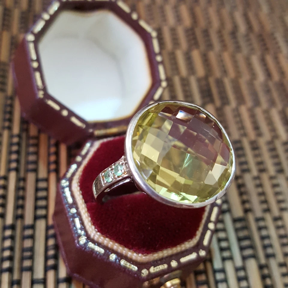 Кольцо из стерлингового серебра 925 пробы, подлинный лимон кварц и перидот кольцо, размер R США 8,5 - Изображение 2 из 4