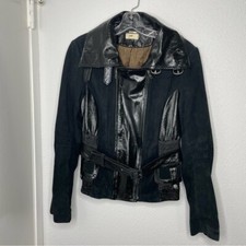 June Black Suede Leather Moto Jacket Size L