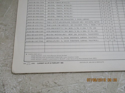 SC 3470-95-CL-A13-HR HAND RECEIPT COVERING CONTENT OF SETS, AND OUTFITS COMPONEN - Picture 6 of 6