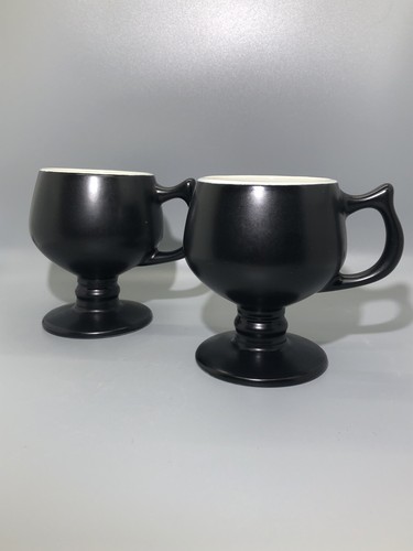 Black Pottery Irish Coffee Mugs Vtg HALL USA 2274 Set Of 2 - Picture 5 of 6