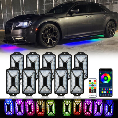 10x Wireless RGB LED Underbody Underglow Rock Lights APP For Chrysler 300 300S
