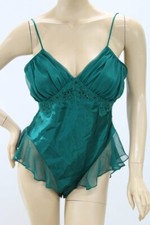 Vtg Victorias Secret Teddy Medium Hi Legs Slip Camisole Green Bling Shiny Satin