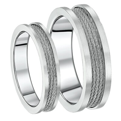 His & Hers Titan Ring Stahlkabel Eheringe 5 & 7 mm Ringe
