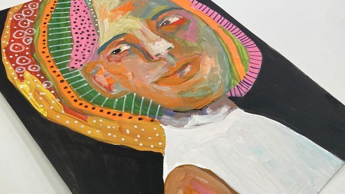 Original Portrait Painting 9x12 Colorful Unique Woman Wall Art Doodles Miz Katie - Picture 4 of 16