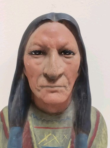 Statua Busto Capo Indiano Nativo Americano Guerriero Unico Vintage, Ceramica 16,5” - Foto 2 di 8