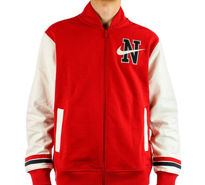 Nike unisex retro collegiate varsity jacket in black and white