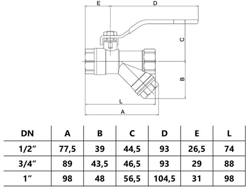 Water Flow Ball Valve with Strainer and Handle Female x Female 1/2" - 1" BSP - Picture 2 of 2