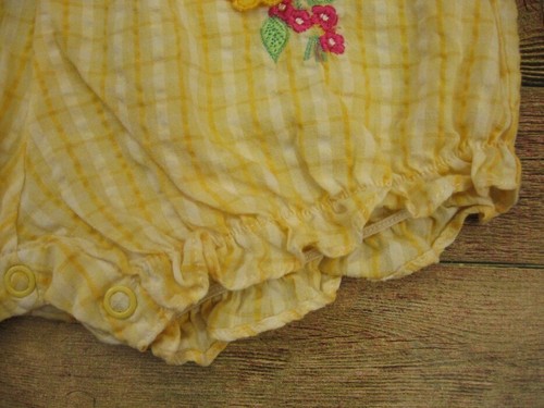 Vintage Girls Butter Yellow Plaid Bubble Romper Flower 3-6 Mo. Carter's Pastel - Picture 5 of 10