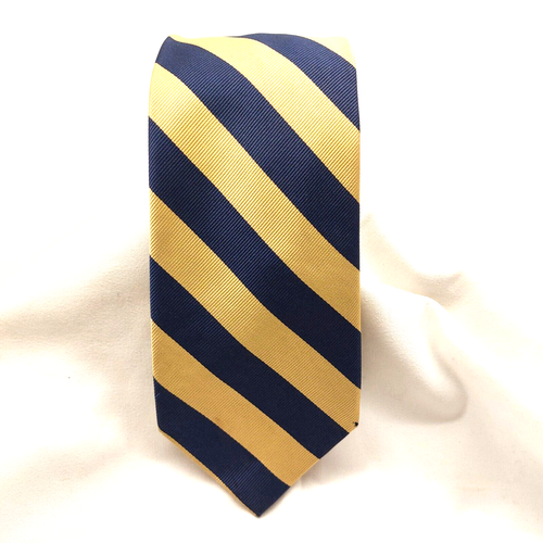 ROOSTER Silk Repp Necktie Gold Blue Striped Mens Tie 62"x3"