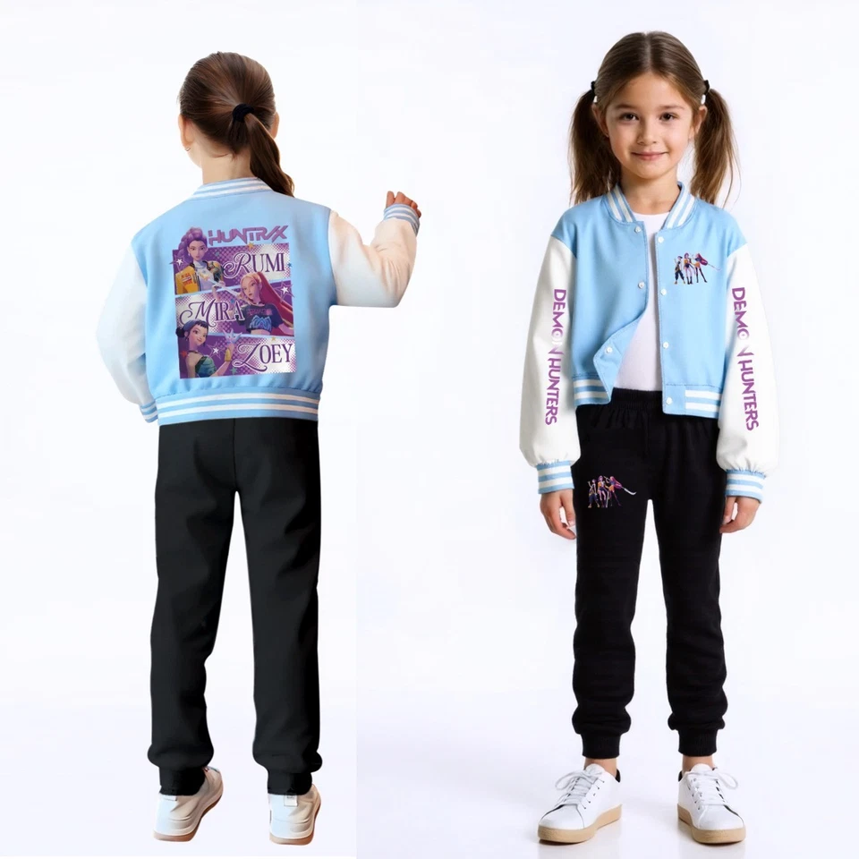 Kids KPOP Demon Hunters Jacket Baseball Coat Casual Top Pants Outfits Xmas Gifts - Image 2 of 4