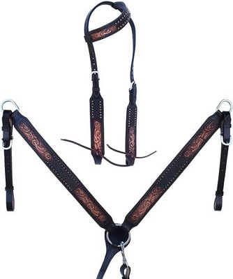 Leder Western Tack Set mit Kopfstück & Brustplatte/Halsband.