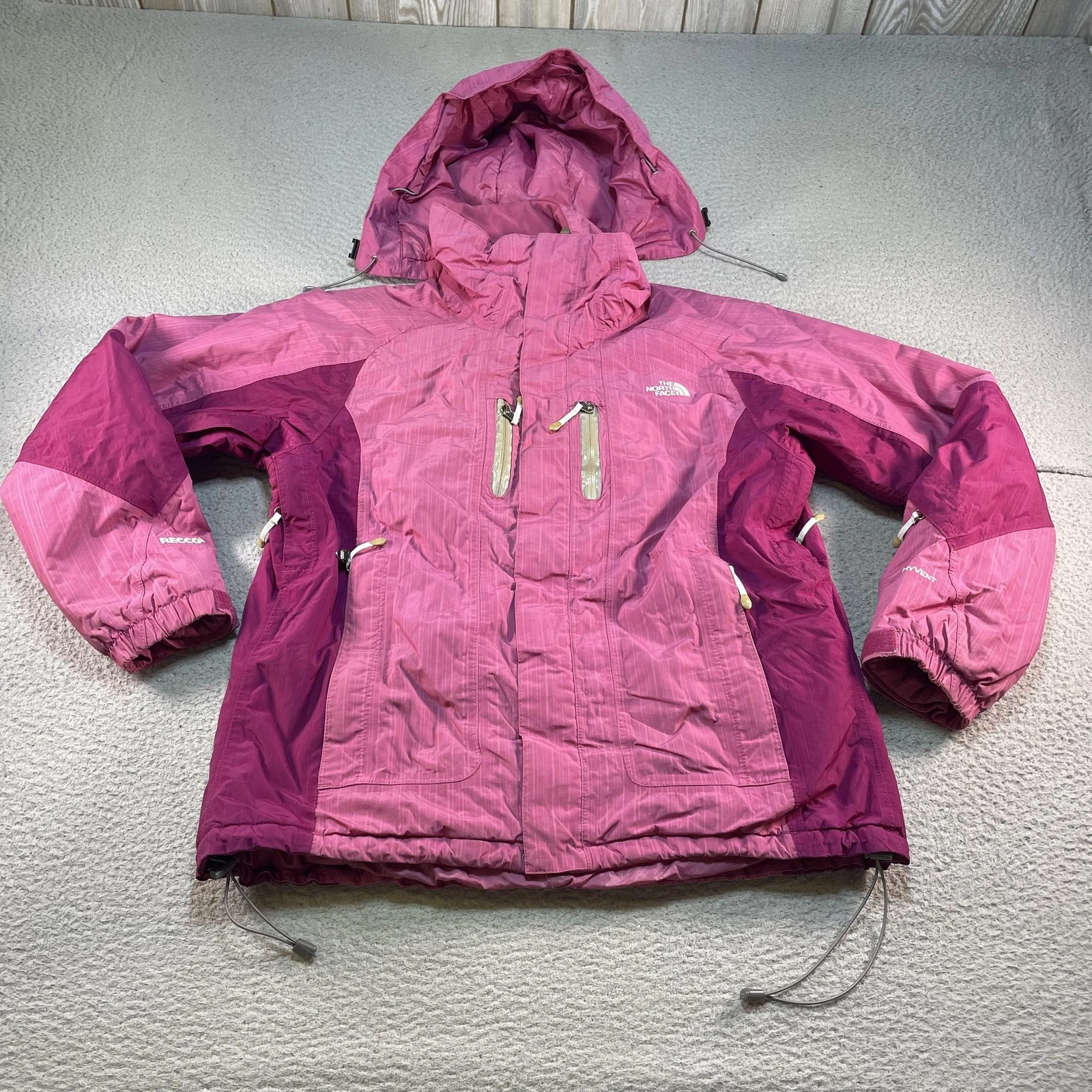 The North Face Coat Womens XL Pink HyVent Insulated Hooded Ski Snow Parka RECCO