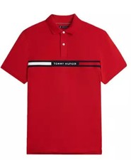 TOMMY HILFIGER Red Chest Stripe Regular Fit Pique Polo Shirt NEW XL
