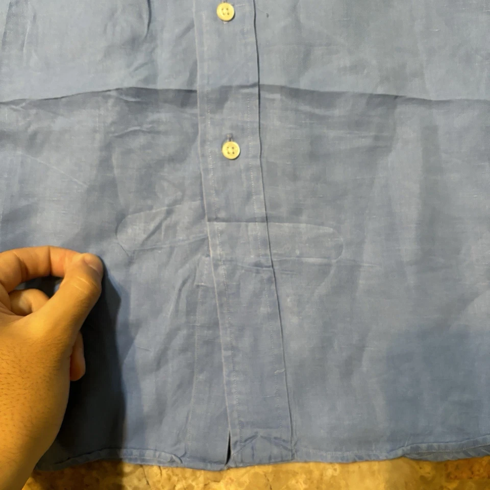Polo Ralph Lauren Shirt Mens 2XL Blue Linen Silk Long Sleeve Button Vintage 90s - Image 4 of 4