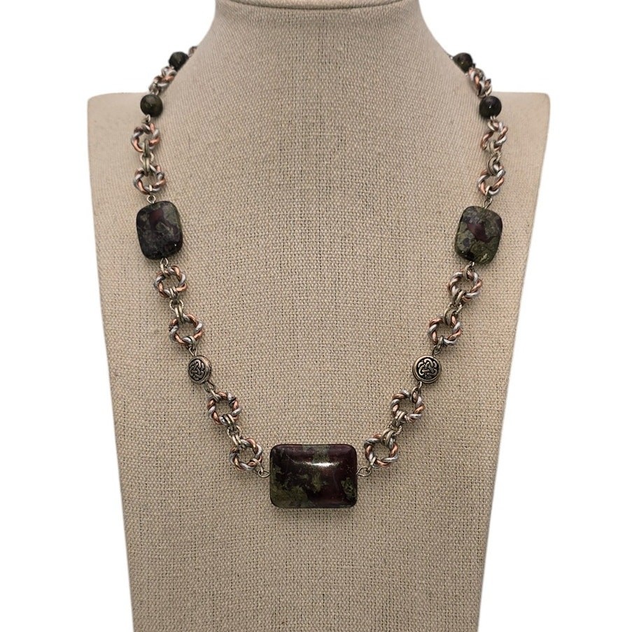 Celtic Knot Stone Statement Necklace Toggle Clasp… - image 1