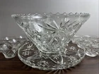 Vintage Anchor Hocking Punch Bowl and 12 Cups With Serving Tray Star of David