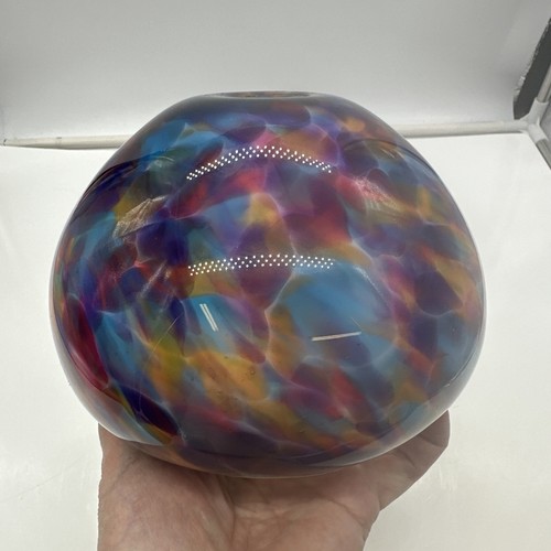Vaso ciotola vetro artistico colorato 6" Wimberley Glassworks WGW soffiato a mano 1999 firmato - Foto 7 di 10