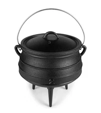 8-Quart Pre-Seasoned Cast Iron Cauldron - African Potjie Pot with Lid - 3-Leg...