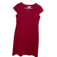 Talbots Petites Red V-Neck Cap Sleeve Empire Waist Sheath Dress Size Small
